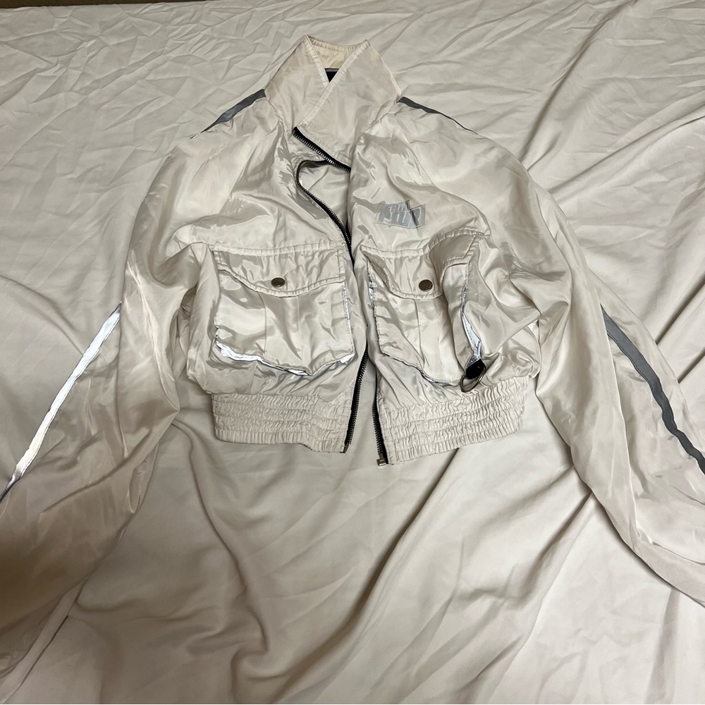 Bershka White Cropped Reflective Jacket